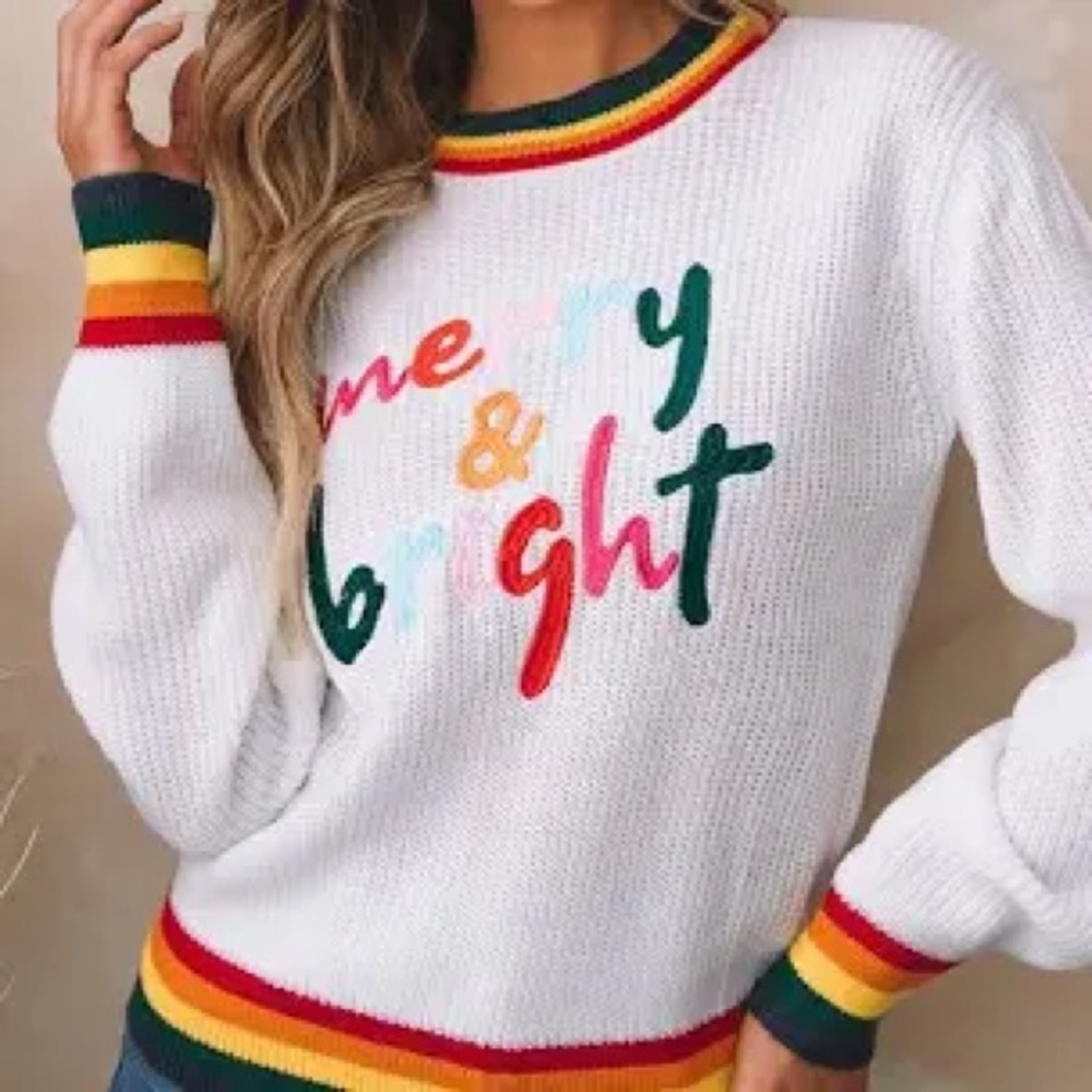 Merry and Bright Rainbow Trim Sweater